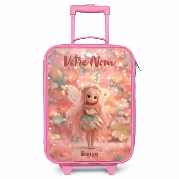 Valise enfant avec nom - Rose - Fée des fleurs dans un monde de conte de fées rose