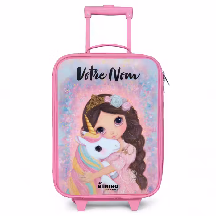 Valise enfant avec nom - Rose - Fille - Licorne - Paillettes