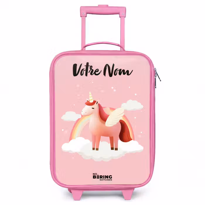 Valise enfant avec nom - Rose - Licorne - Ailes - Rose - Arc-en-ciel