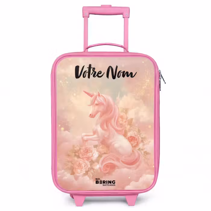 Valise enfant avec nom - Rose - Licorne - Nuages - Rose