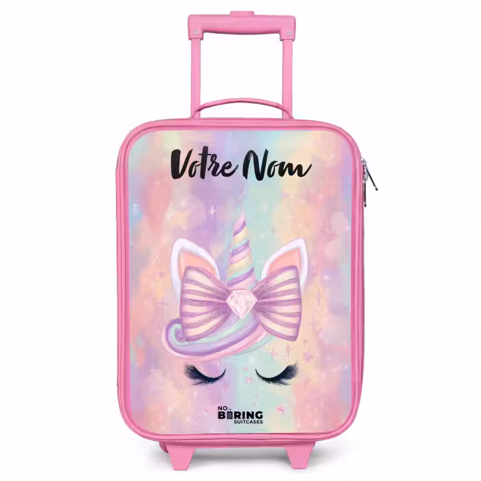 Valise enfant avec nom - Rose - Licorne - Paillettes - Arc-en-ciel - Pastel