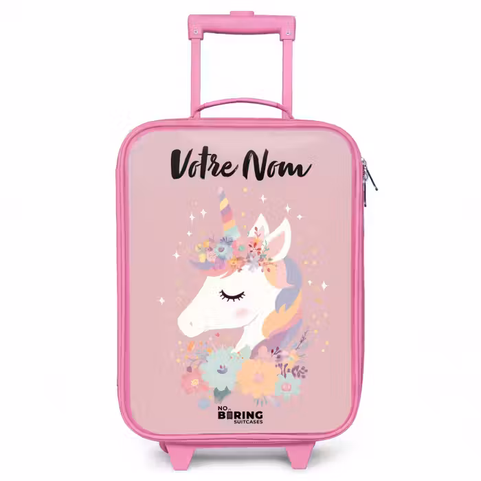 Valise enfant avec nom - Rose - Licorne - Rose - Fleurs