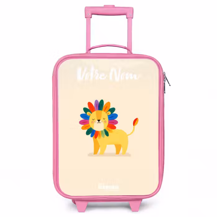 Valise enfant avec nom - Rose - Lion - Crinière - Colorée