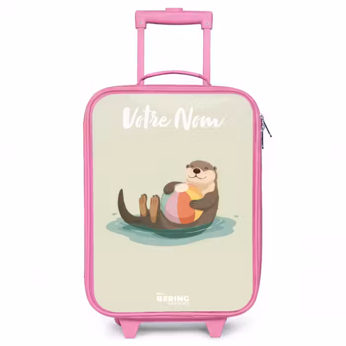 Valise enfant avec nom - Rose - Loutre - Ballon de plage - Eau