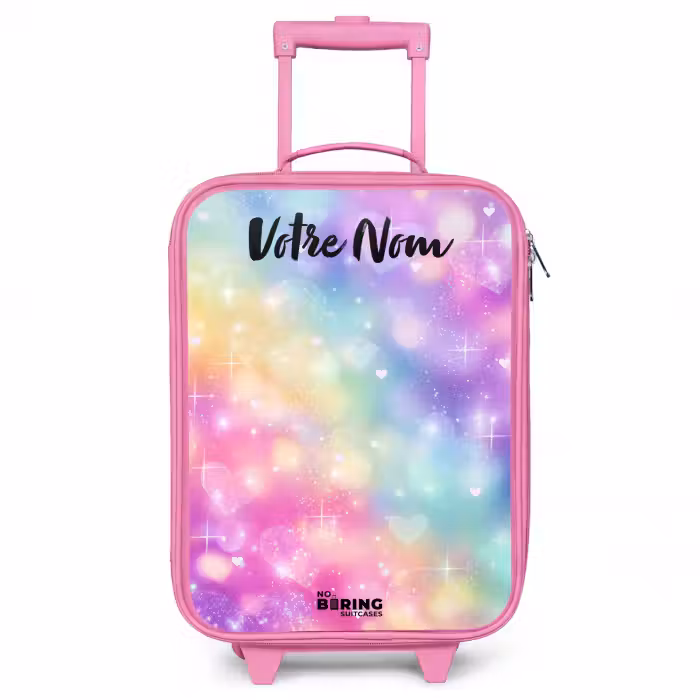 Valise enfant avec nom - Rose - Lumière - Arc-en-ciel - Coeurs