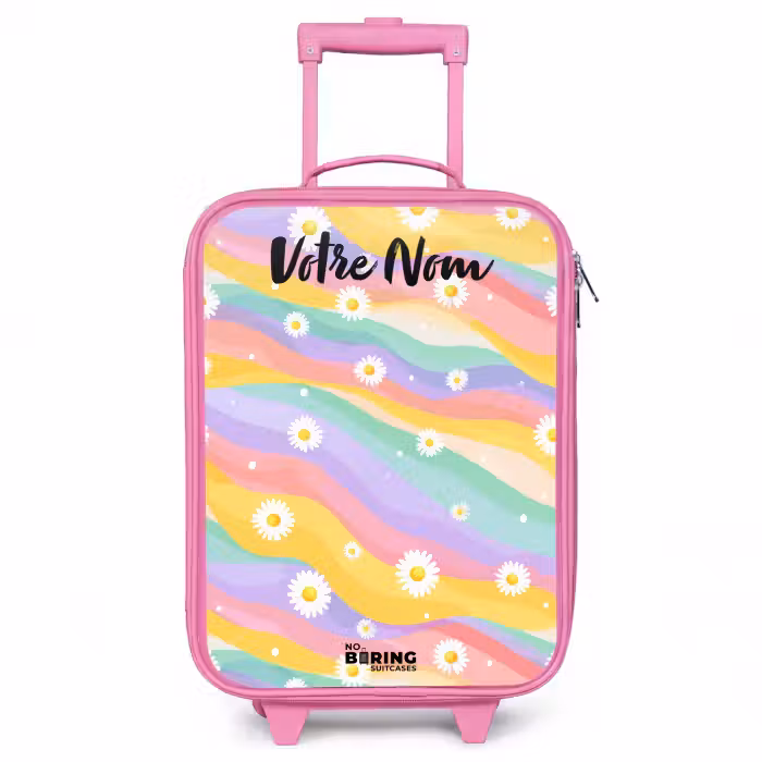 Valise enfant avec nom - Rose - Marguerites - Colorées - Pastel