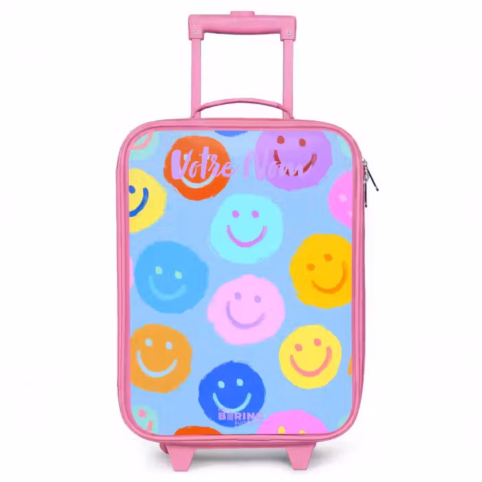 Valise enfant avec nom - Rose - Motif joyeux de smileys