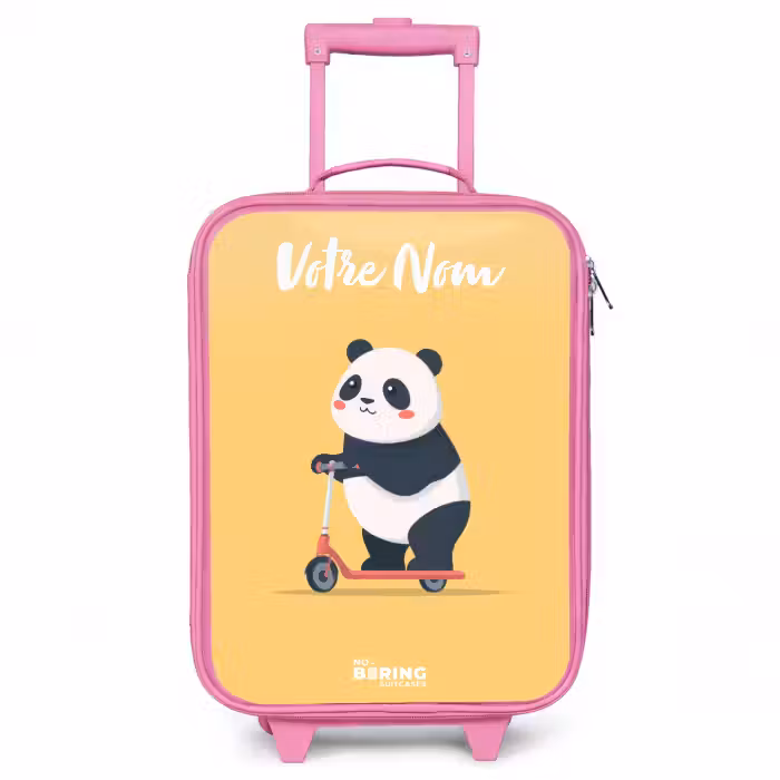 Valise enfant avec nom - Rose - Panda - Marchepied - Jaune