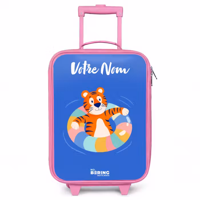 Valise enfant avec nom - Rose - Tigre - Bandeau de natation - Eau