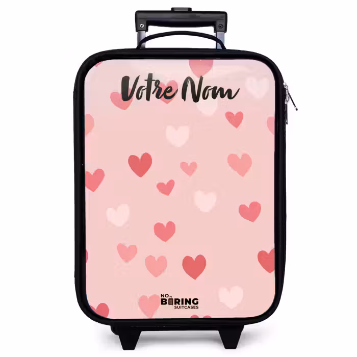 Valise enfant avec nom - Coeurs - Motif - Rose