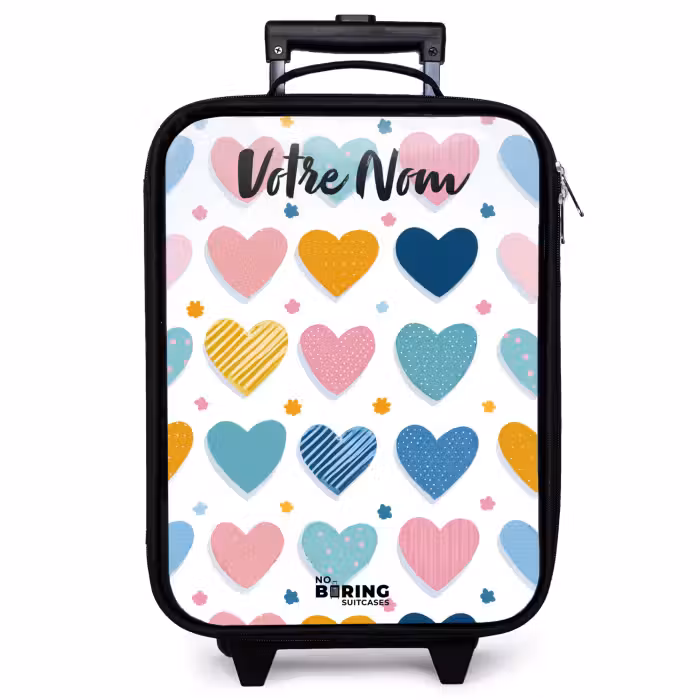 Valise enfant avec nom - Coeurs - Pastel - Motif