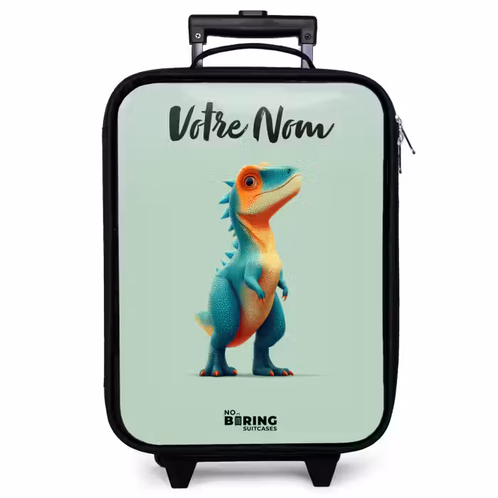 Valise enfant avec nom - Dino - Animal - Vert - Orange