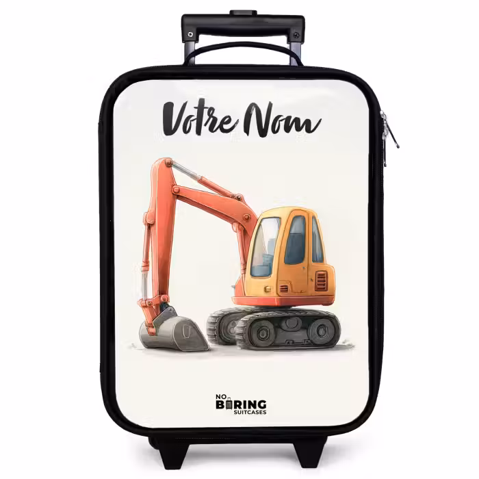 Valise enfant avec nom - Excavateur - Signé - Orange