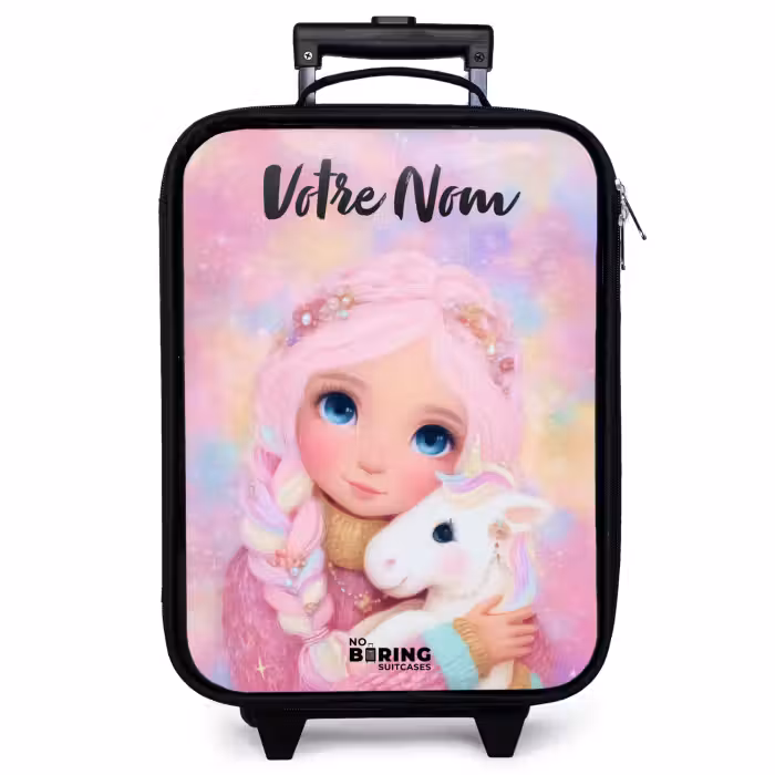 Valise enfant avec nom - Fille - Licorne - Rose