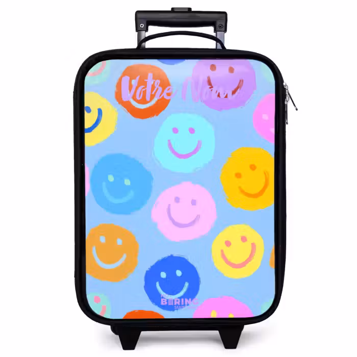 Valise enfant avec nom - Motif joyeux de smileys