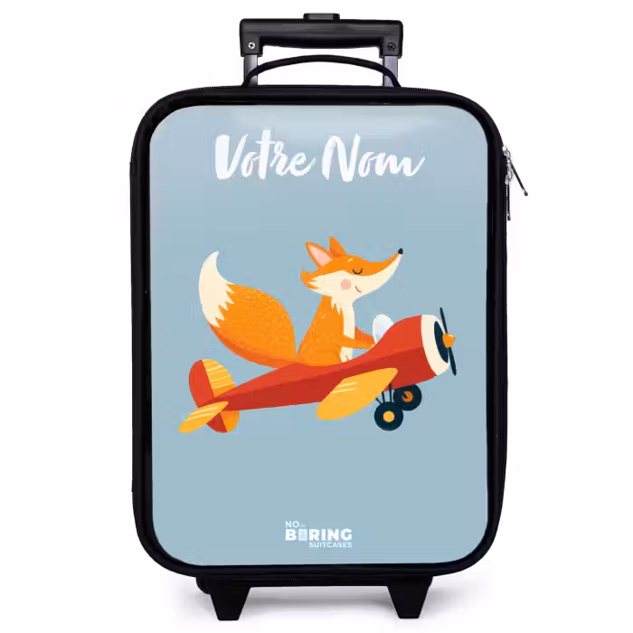 Valise enfant avec nom - Renard - Avion - Mouches