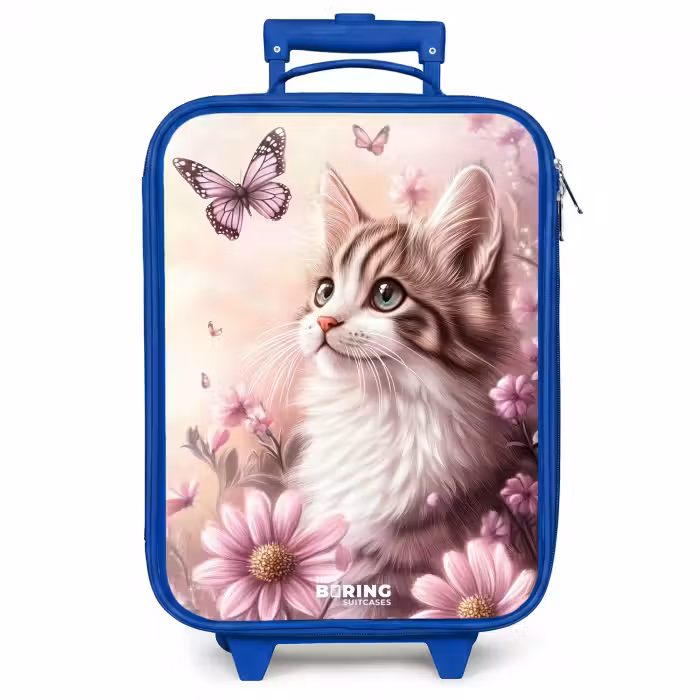 Valise enfant - Chat - Mauve - Papillons - Fleurs