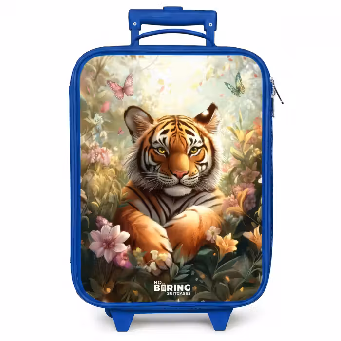 Valise enfant - Tigre dans un champ de fleurs avec papillons et soleil