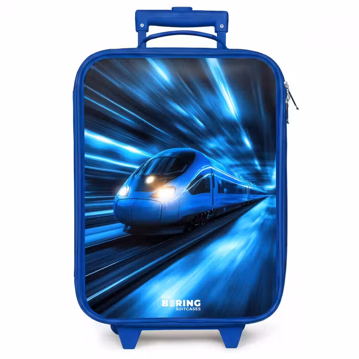 Valise enfant - Un train ultrarapide dans un tunnel bleu fluo