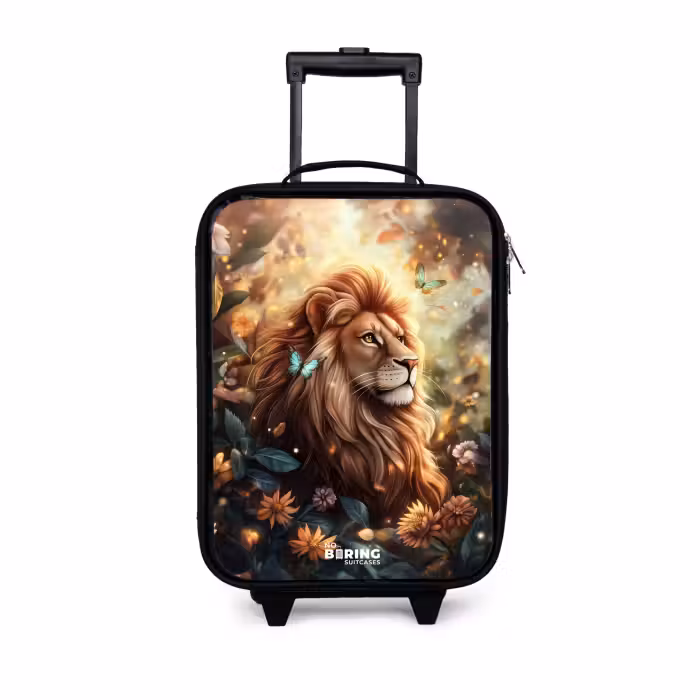 Valise enfant - Noir - Lion avec papillons dans une jungle fleurie