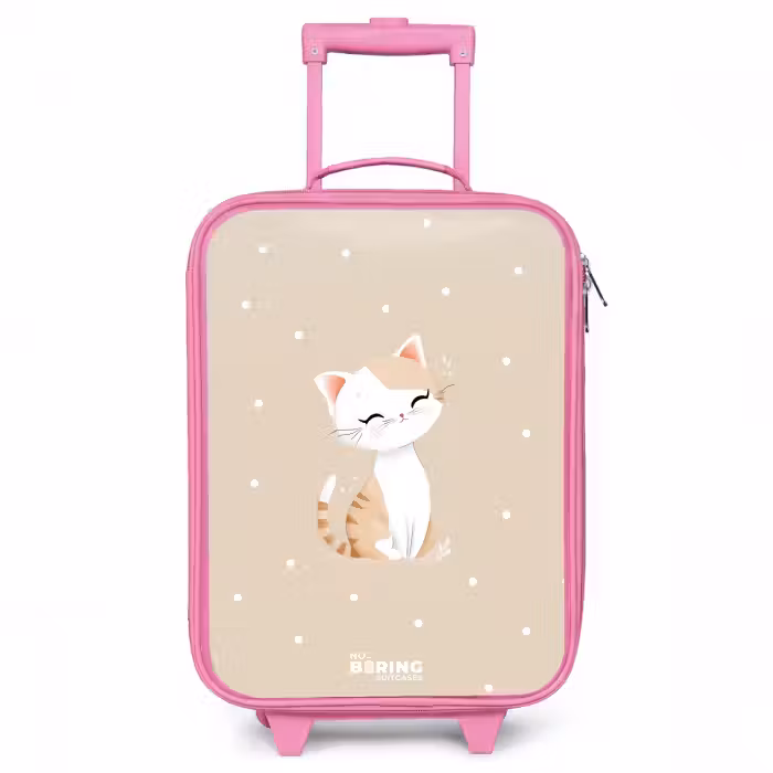 Valise enfant - Rose - Chat entouré de points beiges