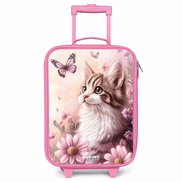 Valise enfant - Rose - Chat - Mauve - Papillons - Fleurs