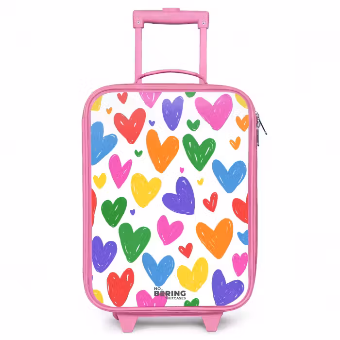 Valise enfant - Rose - Coeurs colorés