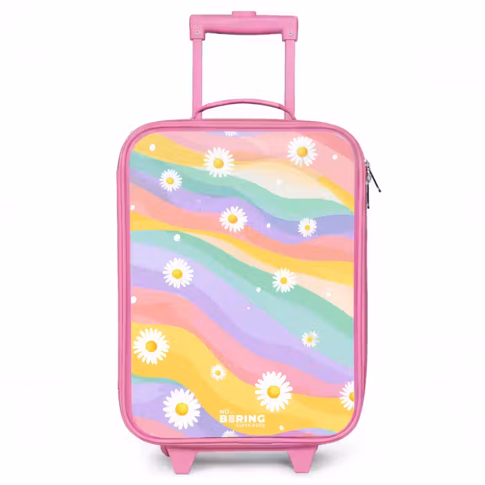 Valise enfant - Rose - Marguerites sur fond d'arc-en-ciel