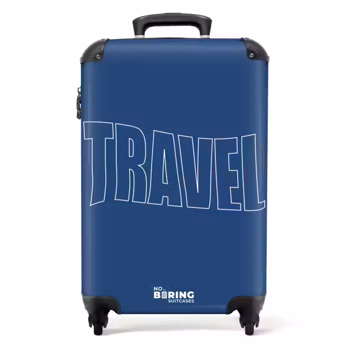 Valise - Fond bleu avec texte en gros caractères Voyage