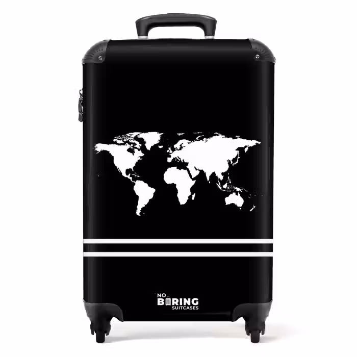 Valise - Fond noir avec carte du monde blanche et double bande en bas