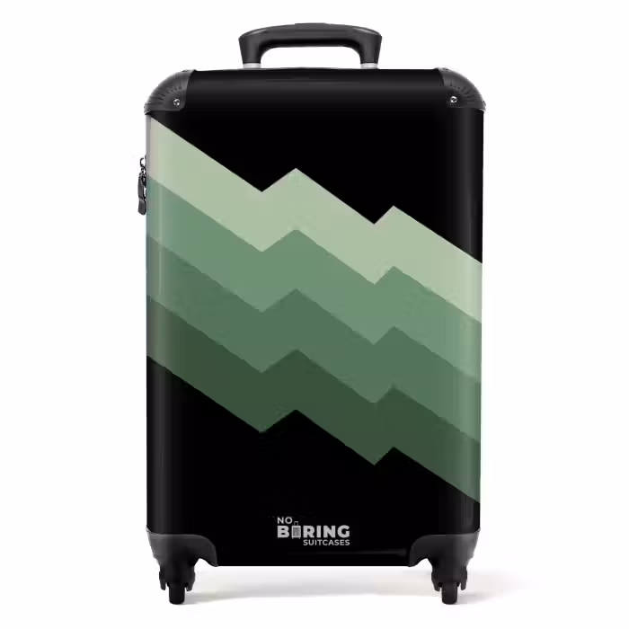 Valise - Fond noir avec des bandes vertes en zigzag en cascade