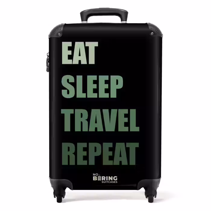 Valise - Fond noir avec texte vert Eat Sleep Travel Repeat