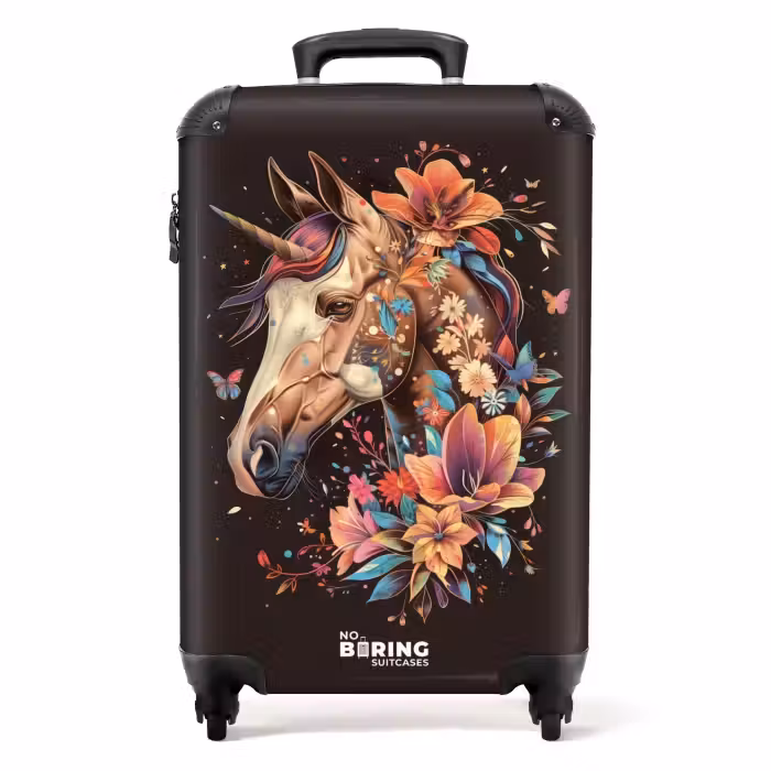 Valise - Licorne et fleurs sur fond noir