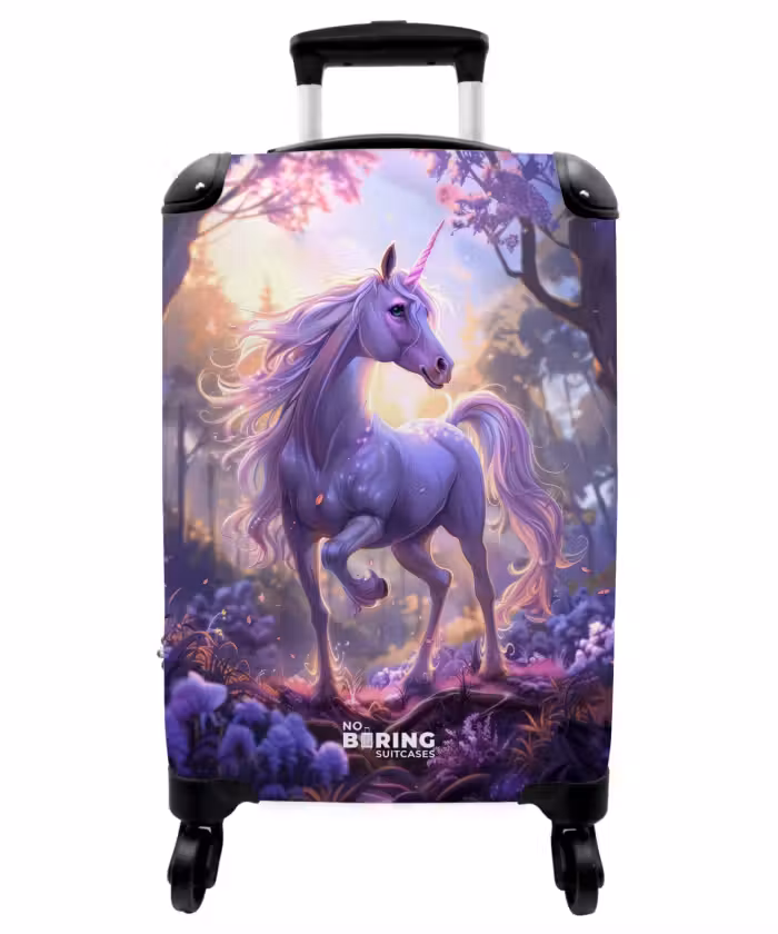 Valise -  Portrait d'une licorne parmi des fleurs violettes
