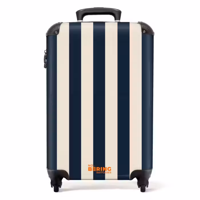 Valise - Rayures verticales - Bleu - Crème