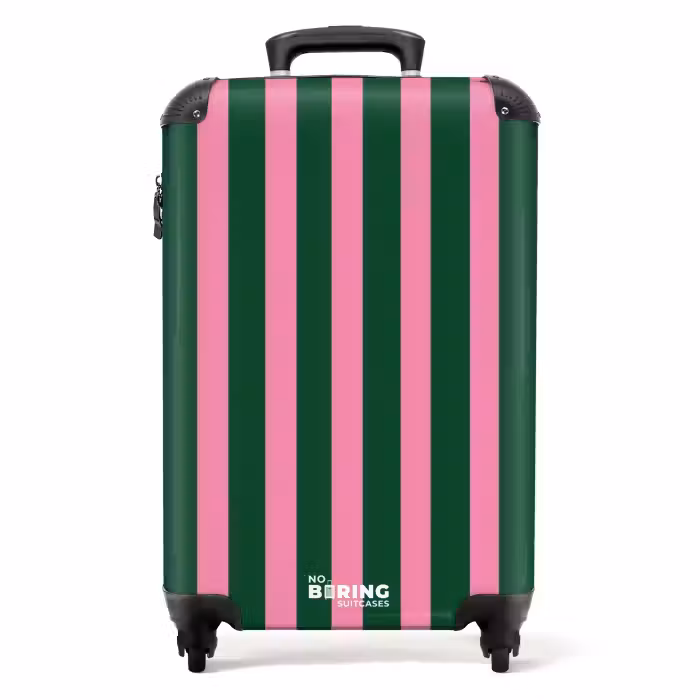 Valise - Rayures verticales - Vert - Rose