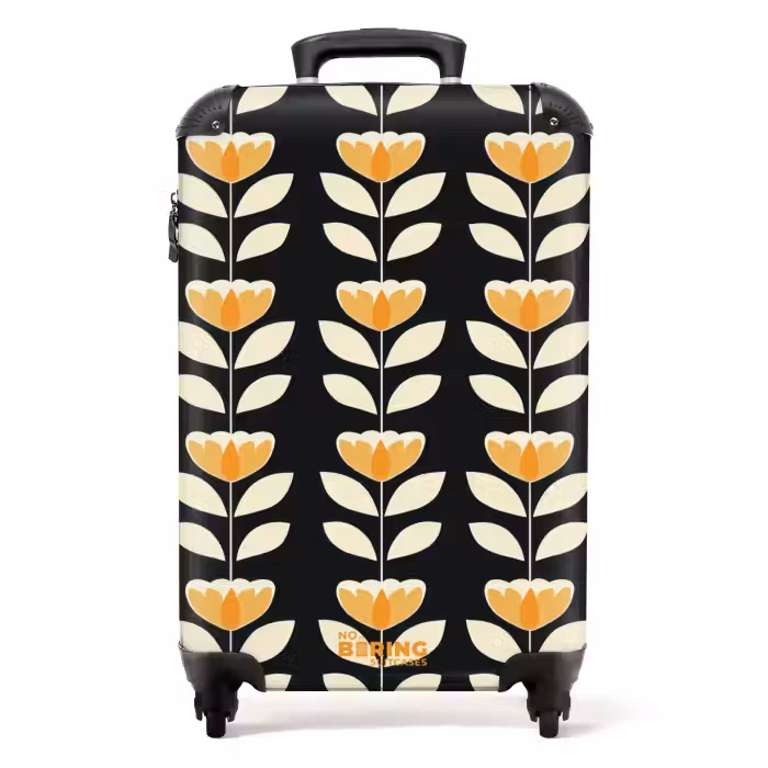 Valise - Retro - Fleur - Noir - Jaune ocre