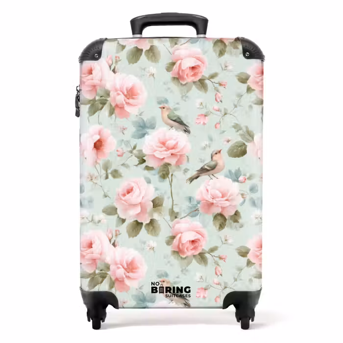 Valise - Roses - Oiseaux - Pastel - Coloré